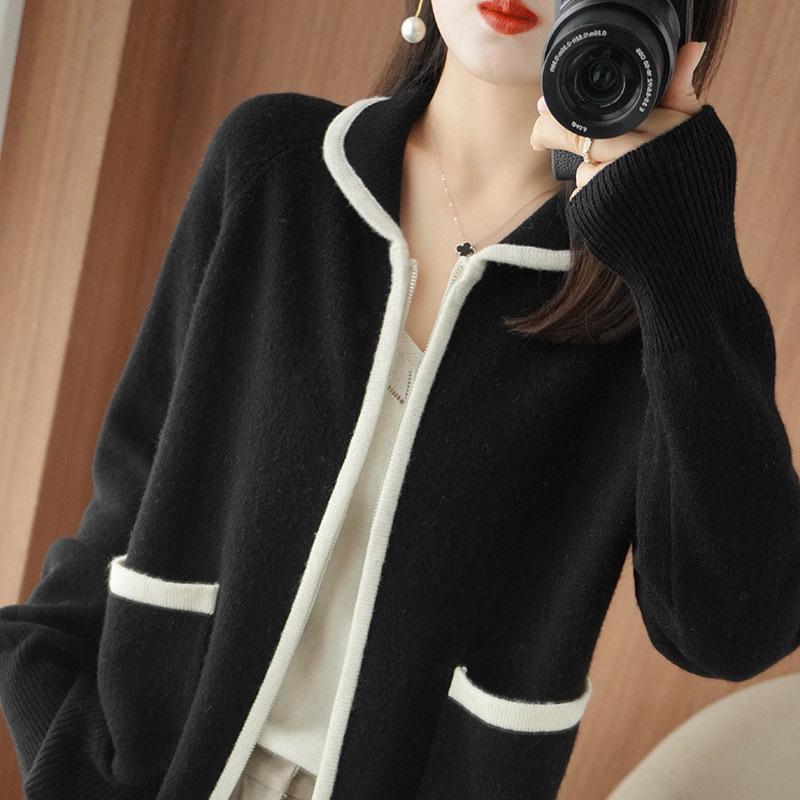 Korean Style Women's Wool Cardigan - Short, Thick Zippered Sweater for Autumn & Winter