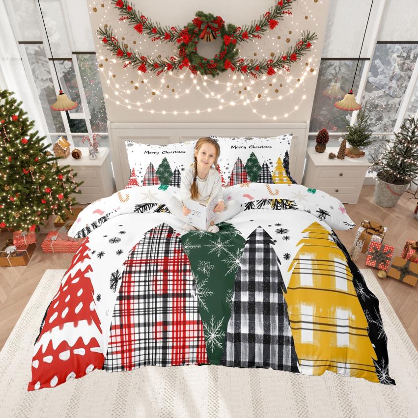 Homewish Kawaii Xmas Bear Duvet Cover SetCute Gingerbread Man Comforter Cover SetHappy New Year Bed Set For Kids Girl