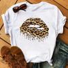 Leopard Love Heart Print Women Fashion T Shirt Black Female Short Sleeve Graphic Tops Women Sleeved Harajuk Streetwear Casual