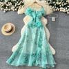 French temperament advanced sense three-dimensional flower waist ruffle edge mesh dress femininity elegant dress long dress