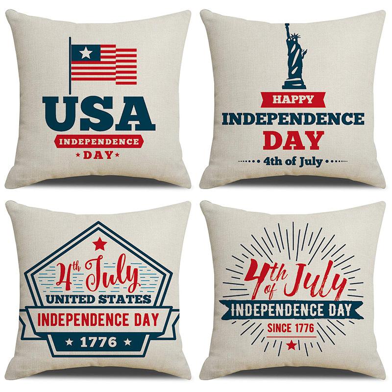 American Independence Day Linen Series Multiple Pillow Covers Simple Festive Printed Cushion Cover Sofa Pillow Cover Home Quality
