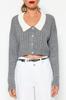 Women's Elegance Style Cardigan Green Super Crop Shirt Collar Knitwear Cardigan