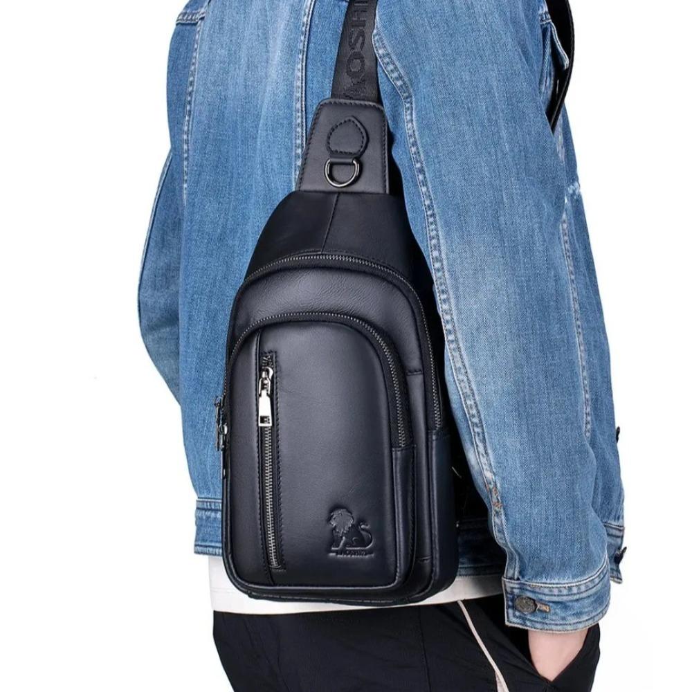 Men's Leather Chest Bag, Large Capacity Travel Crossbody Bag, Luxurious Designer Men's Bag, Outdoor Sports Shoulder Bags