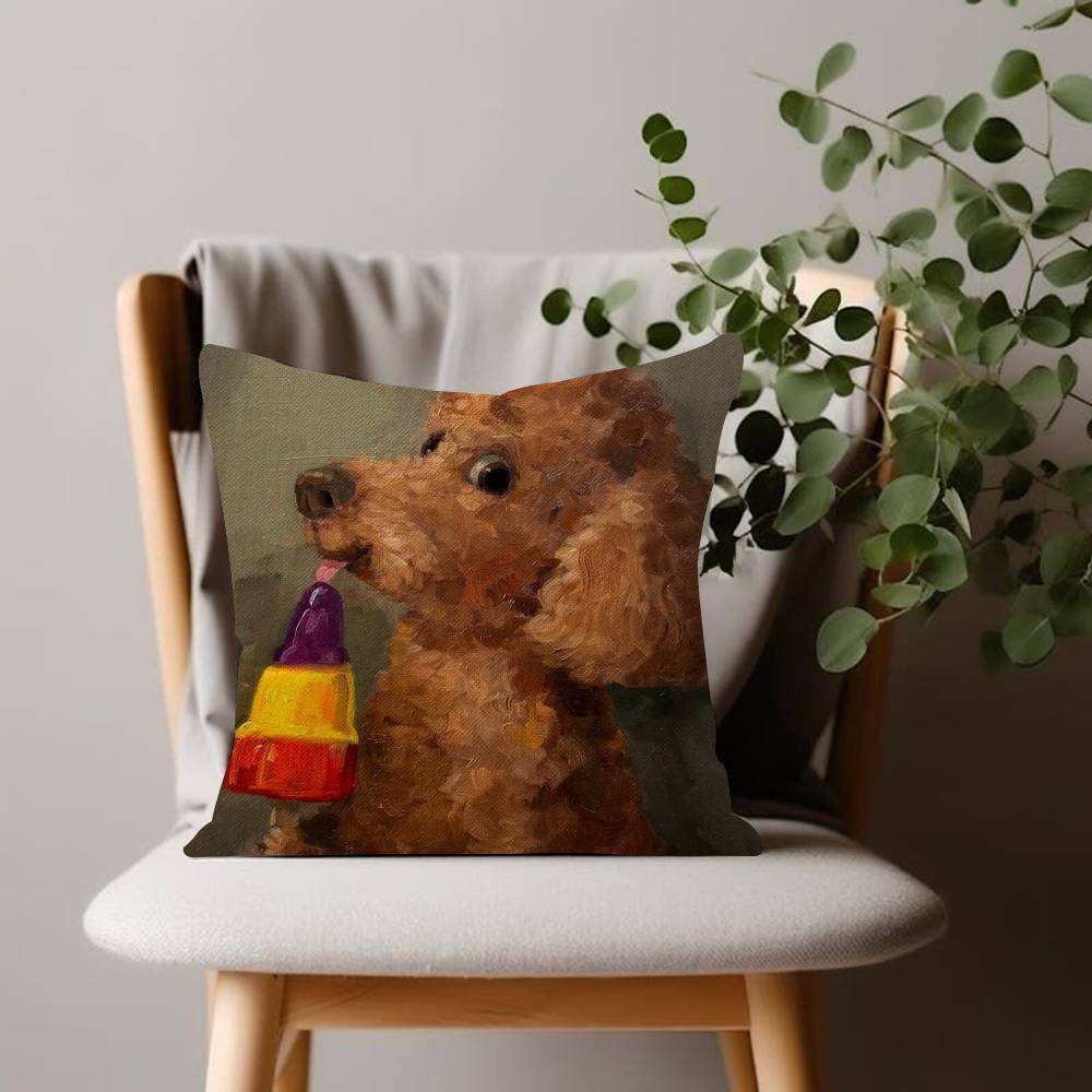 Funny Cute Puppy Eating Pizza Animal Cushion Cover Inches Farmhouse Decor Home Throw Pillow Covers for Couch Decorations