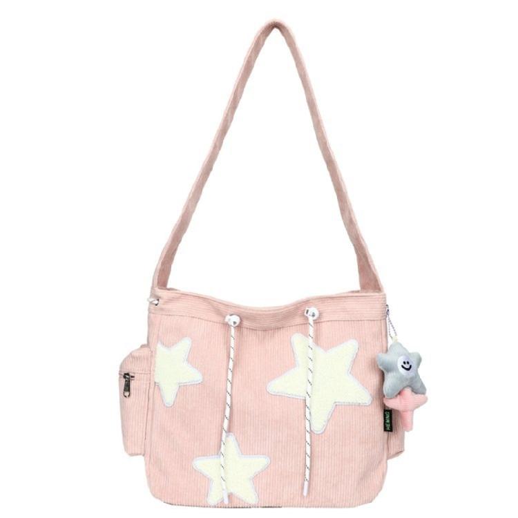 Convenient Corduroy Star Crossbody Bag with Pendant Perfect for Daily Outings