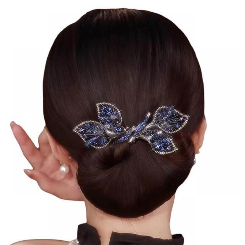 Rhinestone Flower Hair Clip,Whale Tail Rhinestone Flower Hair Clip,Lazy Hair Curler Deft Bun Maker,Ocean Blue Feather Hairpin