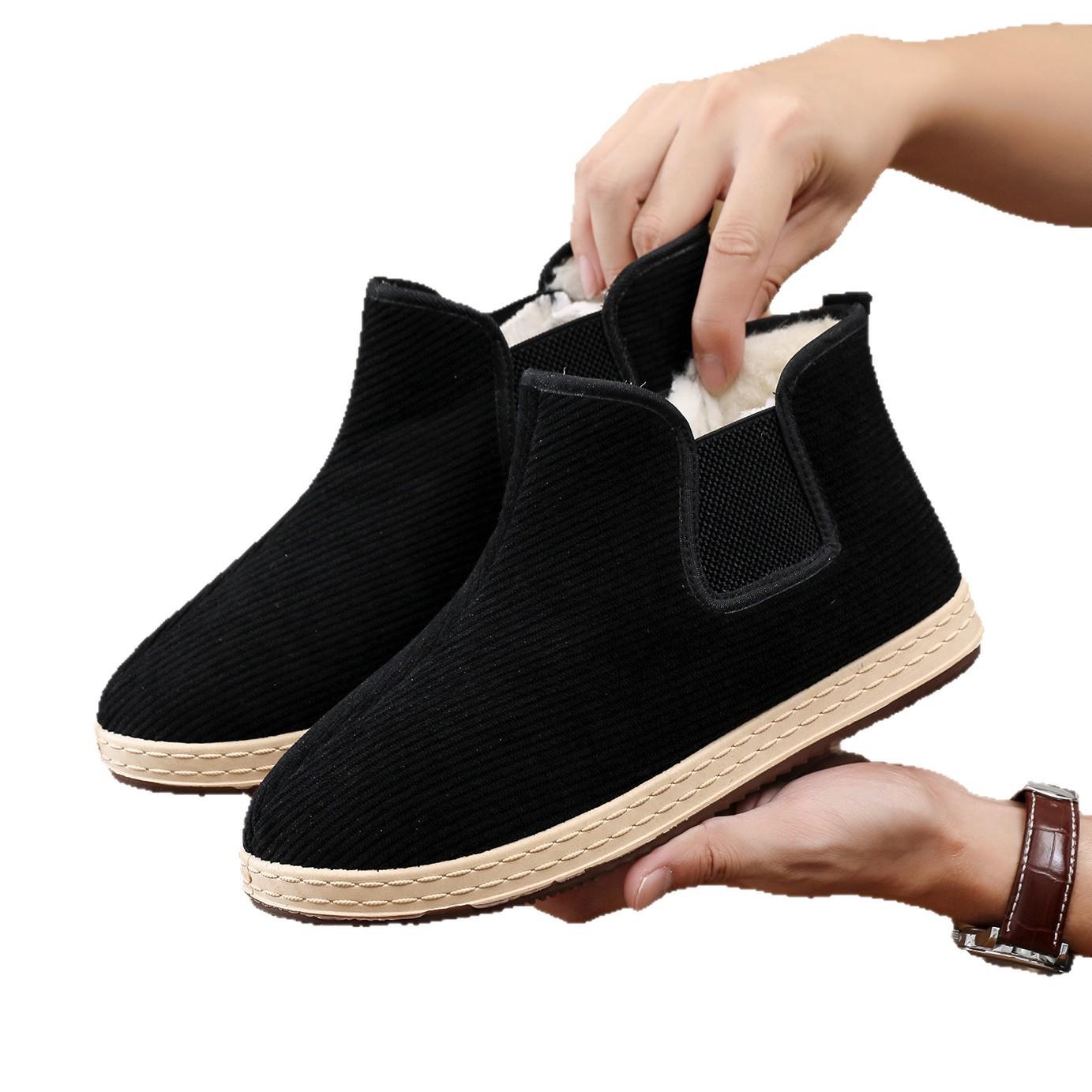 

Мужские зимние плюшевые высокие хлопковые слипоны для пожилых - Теплые тканевые туфли Старый Пекин Size 39