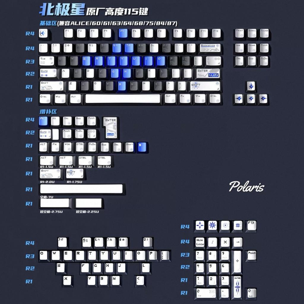 Polaris Theme Keycap Set 115Key ABS Custom Metallic Texture Keyboard Cap Cherry Profile KeyCap for Mechanical Keyboard Accessory