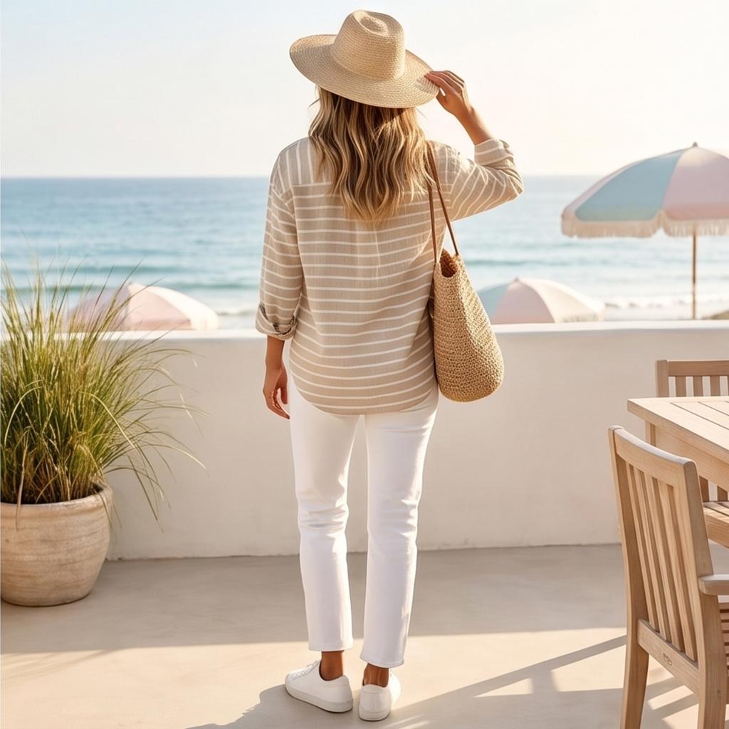 Women's Casual Striped Long Sleeve Collared Shirt Blouse Top for Everyday Wear