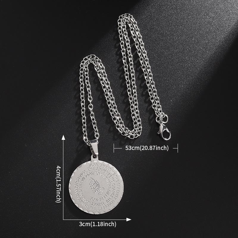 Stainless Steel Hand of God Round Brand Pendant Necklace for Mens Faith Prayer Hand