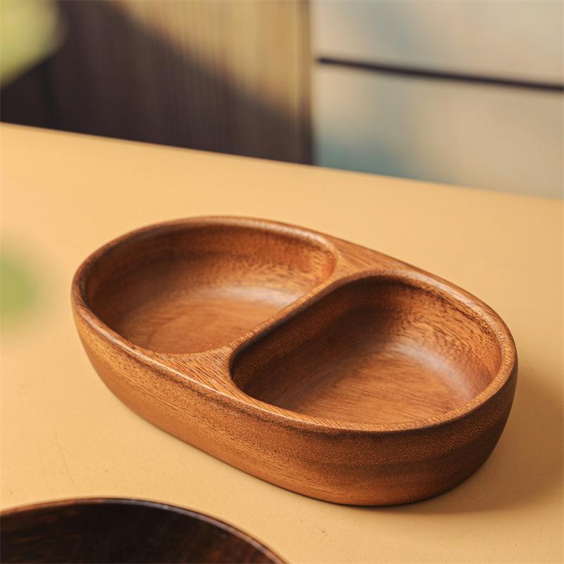 Set di Piatto Snack e Piatto da Contorno in Legno di Acacia: Piatti Divisi per Frutta, Dessert, Insalata e Bambini