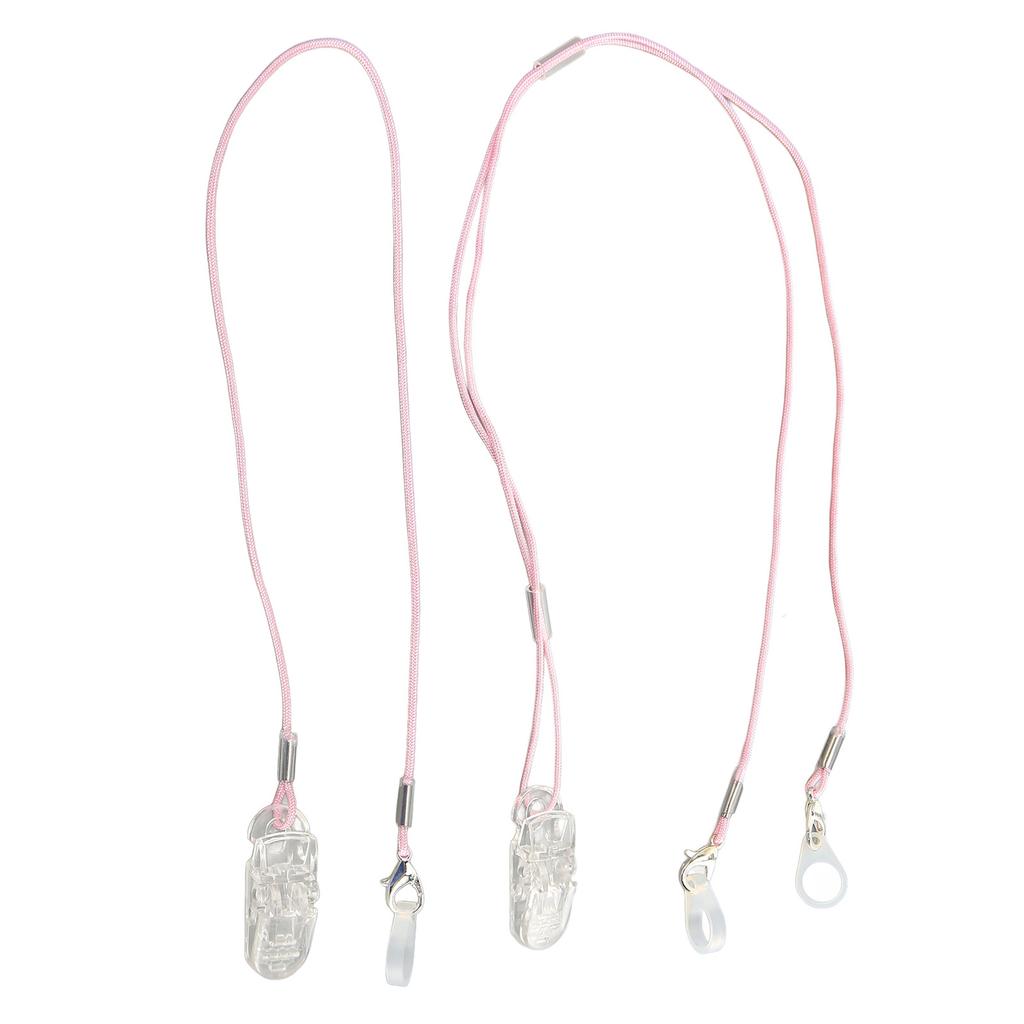 Hearing Aid Holder Transparent Clip Pink Rope Nylon Easy Fixing Hearing Aid Lanyard for Gardening Wo