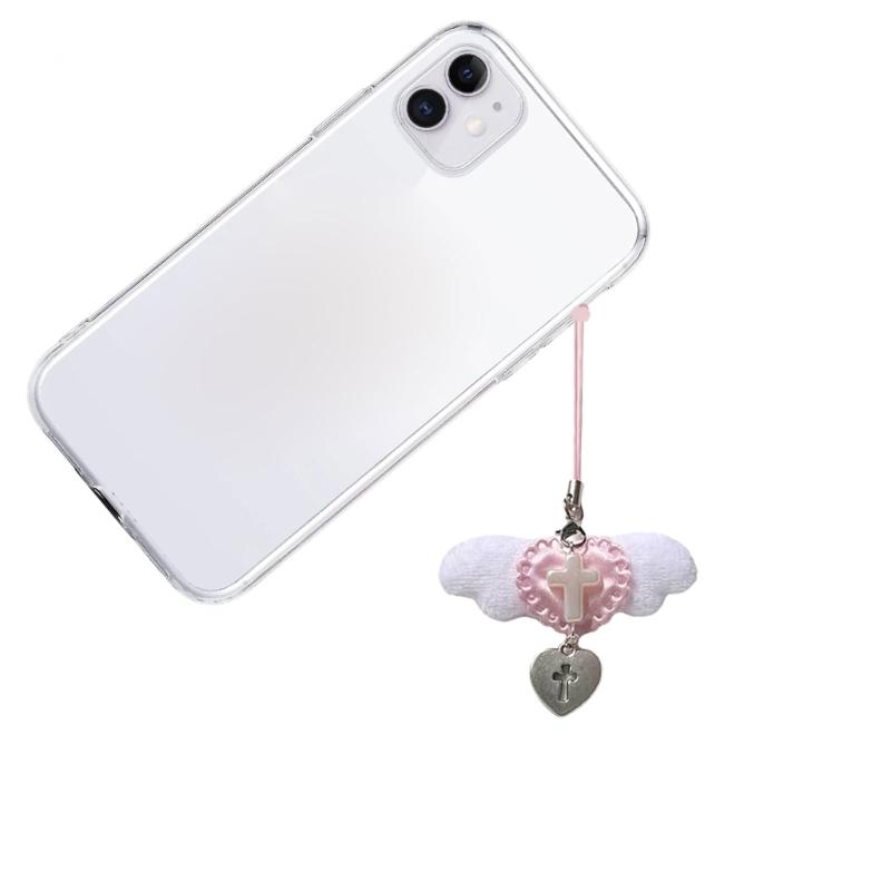 Stylish Angel Wing Phone Lanyard Punk Style Heart Pendant Backpack Decorations