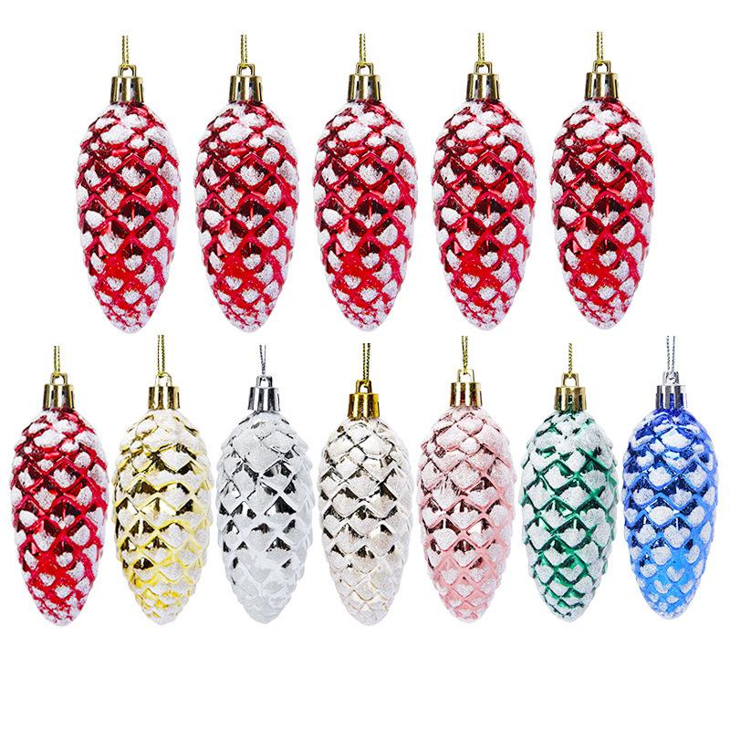 5Pcs Christmas Pine Cone Pendant Christmas Tree Ornament Painted Pine Cone Ball Merry Christmas Home Decorations