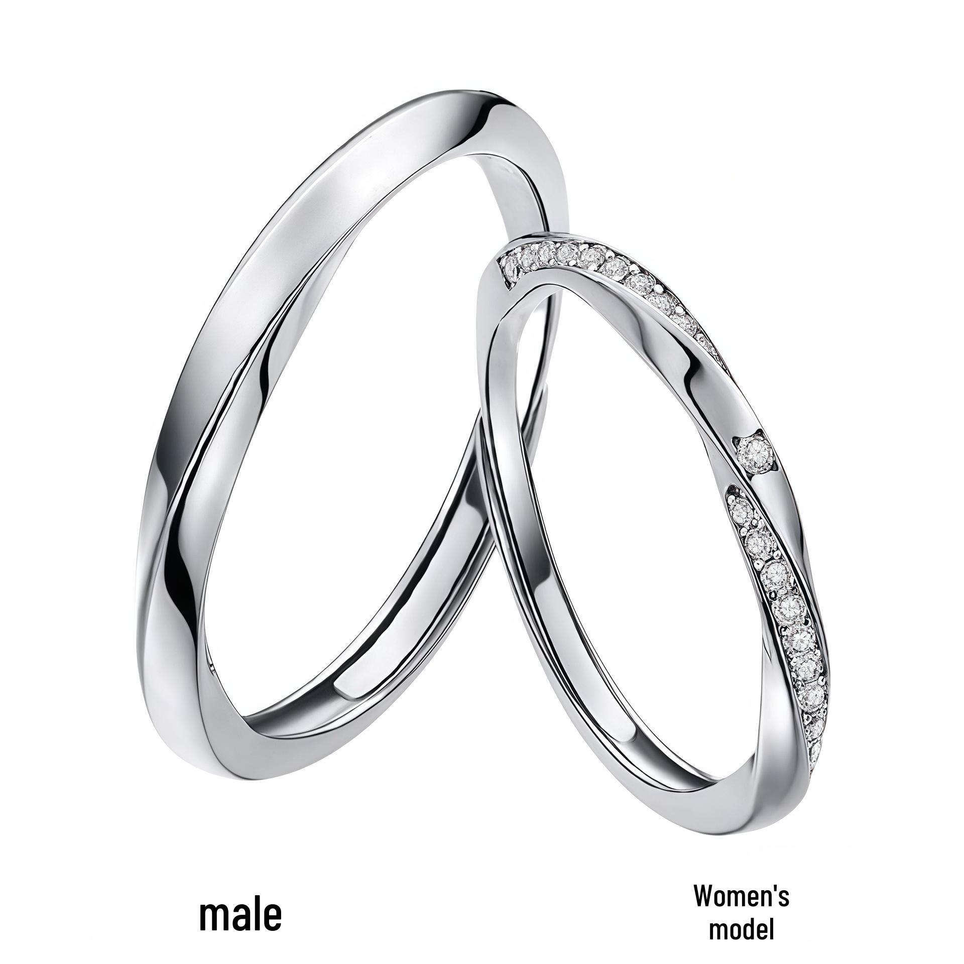 Sterling Silver Mobius Strip Couple s Rings: Luxurious Niche Design with Inlaid Diamonds, Adjustable Pure Silver. Adjustable