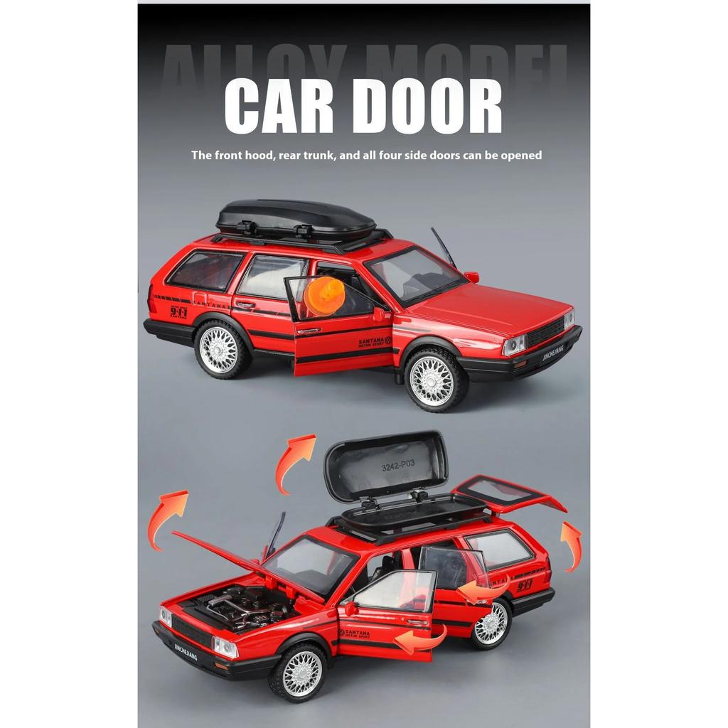 1/32 Volkswagen Santana Alloy Model Car, Cool Sound and Light, Strong Return, Exquisite Desktop Ornaments, Christmas Gifts