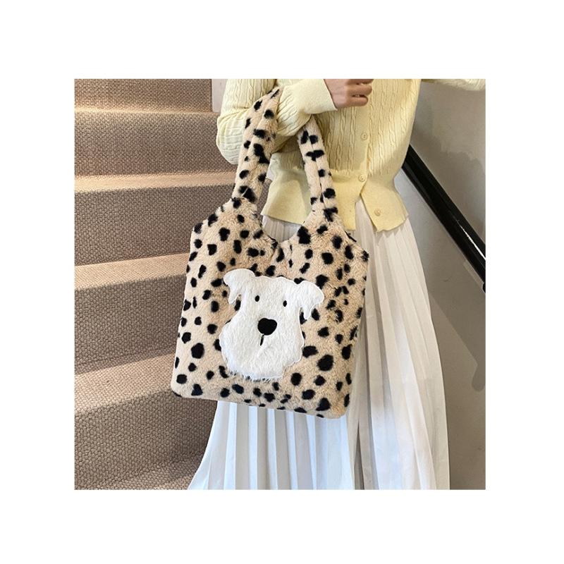 Tooxika Autumn And Winter High-grade Fur Bag Leopard Print Underarm Bag Fashionable Plush Puppy Shoulder Bag