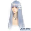 Grey Blue Long Straight Hair Synthetic Wig Female Daily Lolita Wig Straight Bangs Grey Blue Fluffy Long Straight Wig
