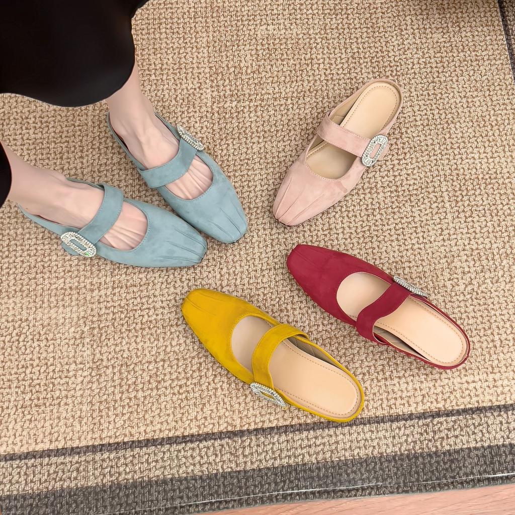2025 French half-drag Muller single shoes women's inner heightening platform women's shoes temperament small square head folds Mary Jane shoes women