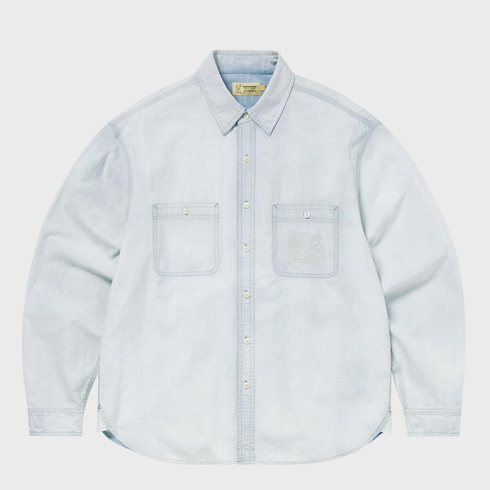 Это Никогда Не То Тнт Дэниел Джонстон Выцветшая Рубашка из Шамбре Светло-Синяя S