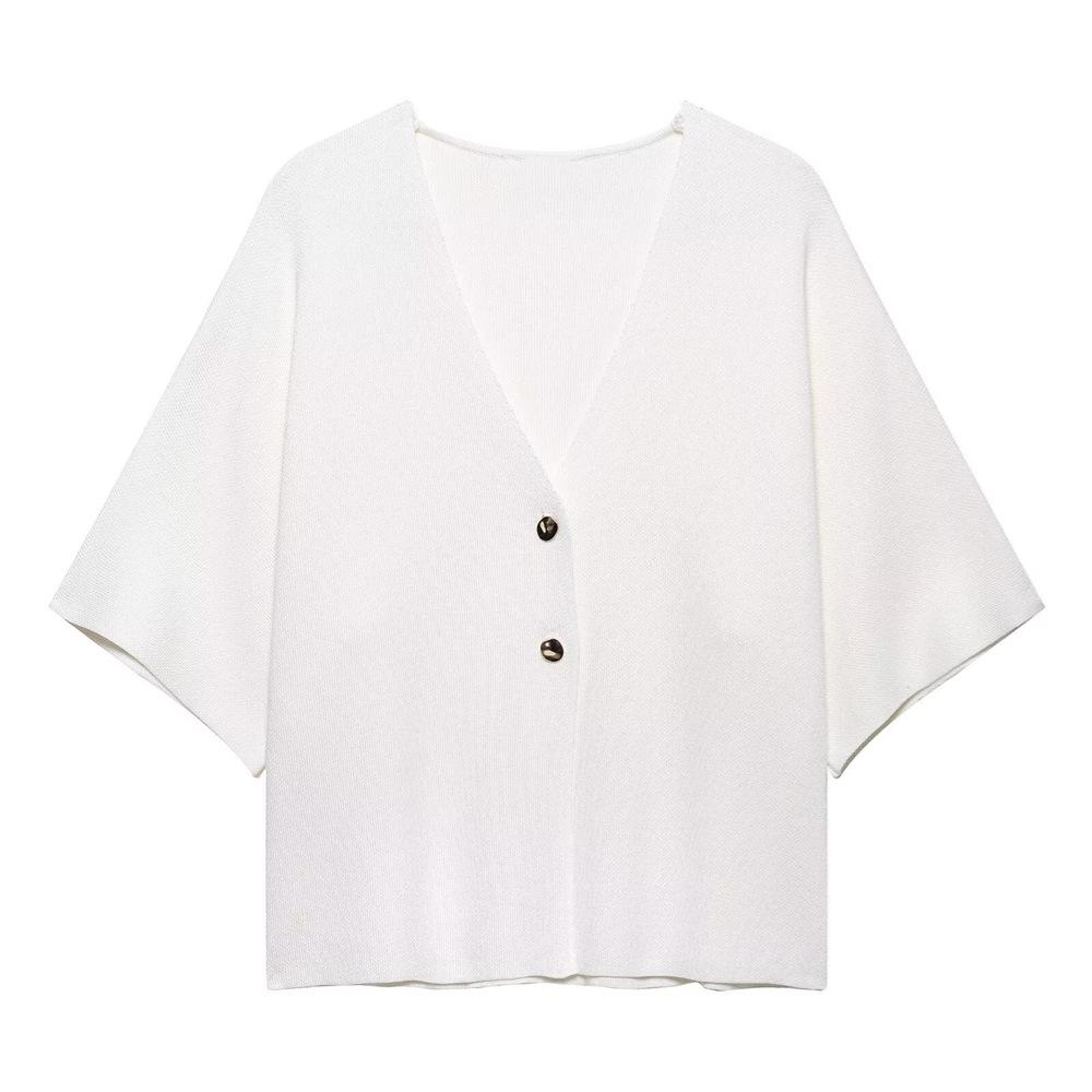 

2025 Spring/Summer Women s Casual V-Neck Knitwear - Loose, Simple, Versatile Short-Sleeve Design Small білий