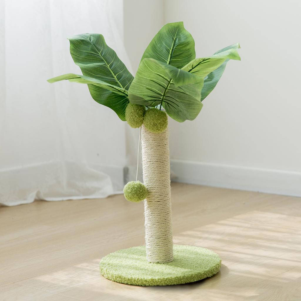 Cat Scratching Post 12.6in High 9.8in Base Hanging Balls Green Leaves Sisal Hemp Cat Scratcher for House Bedroom Indoor