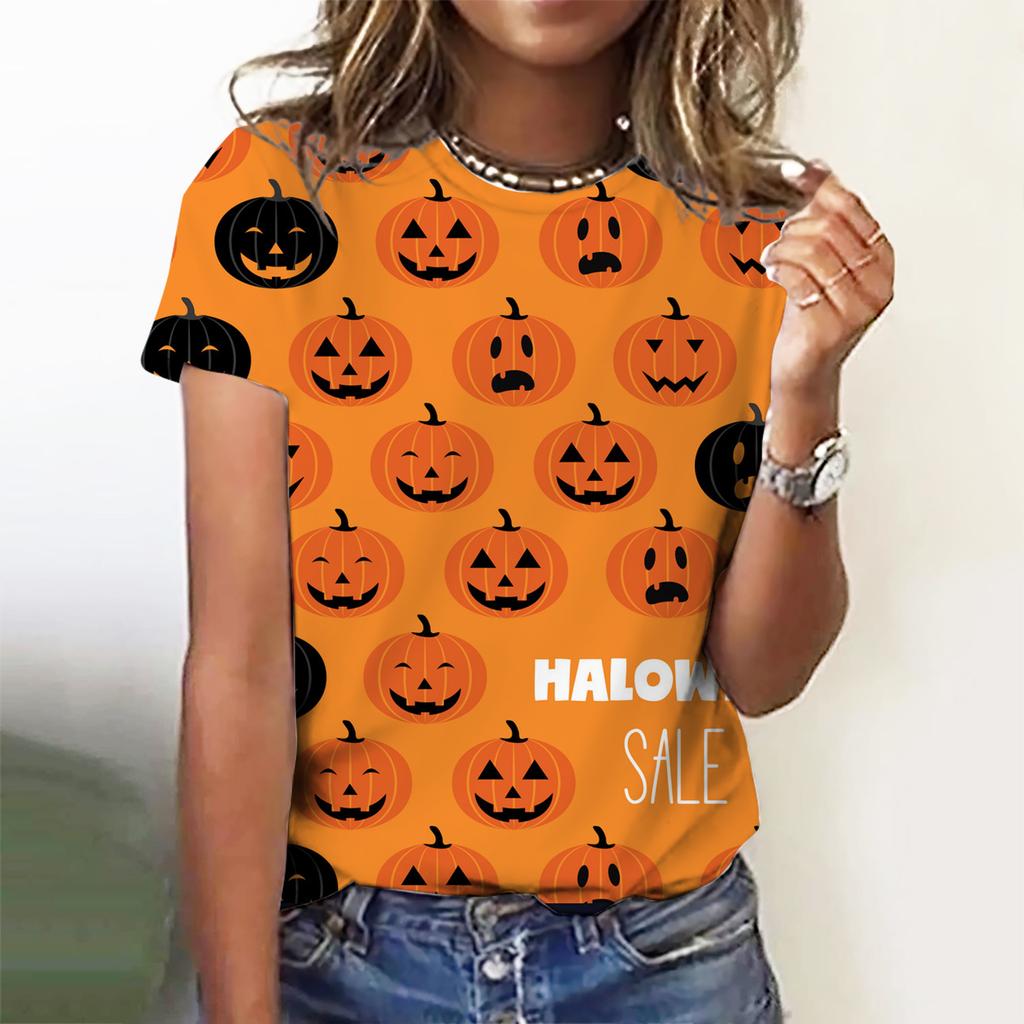 Fashion Women's T-shirt with Halloween Pumpkin Collection  Graphic 3D Printed   Summer Oversized Polyester Fiber Clothing