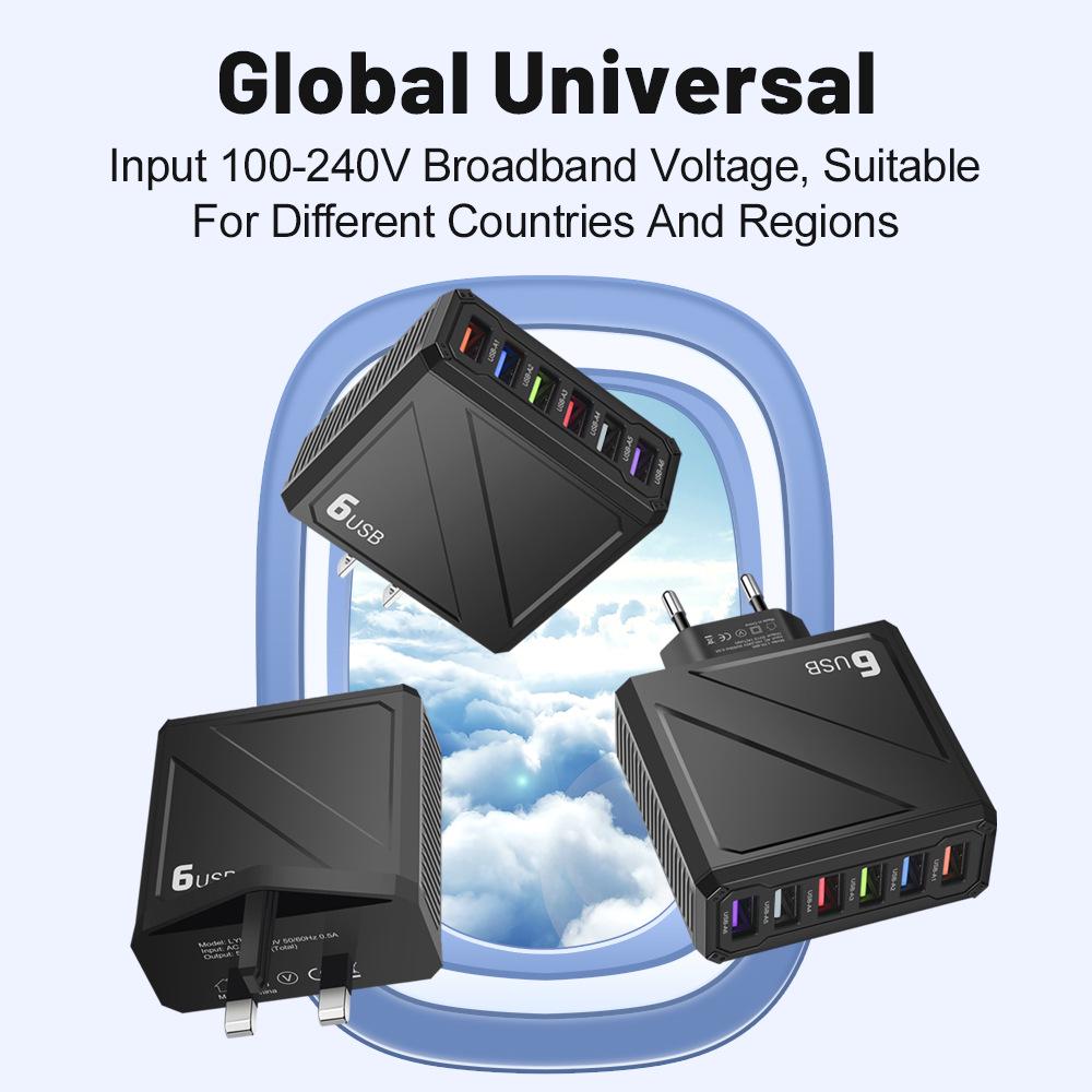 3.1A 6-Port USB Charger with EU/US/UK/KR Plugs for Mobile Devices