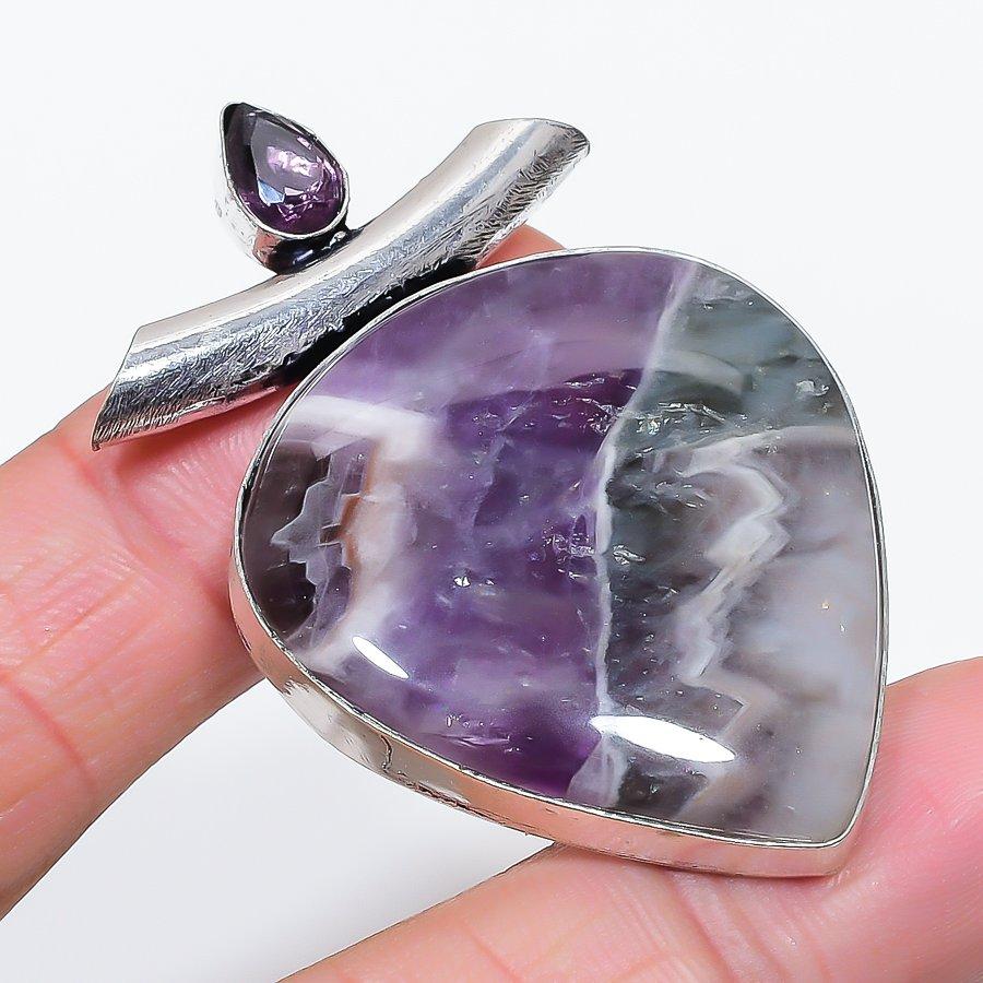 Sage Amethyst, Amethyst Gemstone 925 Sterling Silver Jewelry Pendant 2.21"