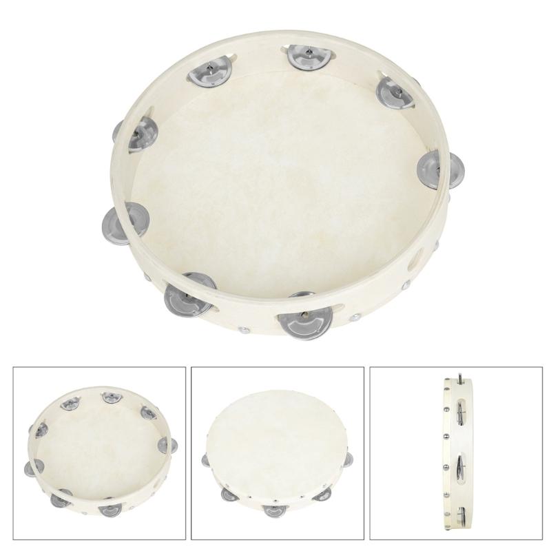 10in Interactive Wood Hand Drum Sheepskin Tambourine Percussion Instrument Toy for Kids Music Education Fun Instrument