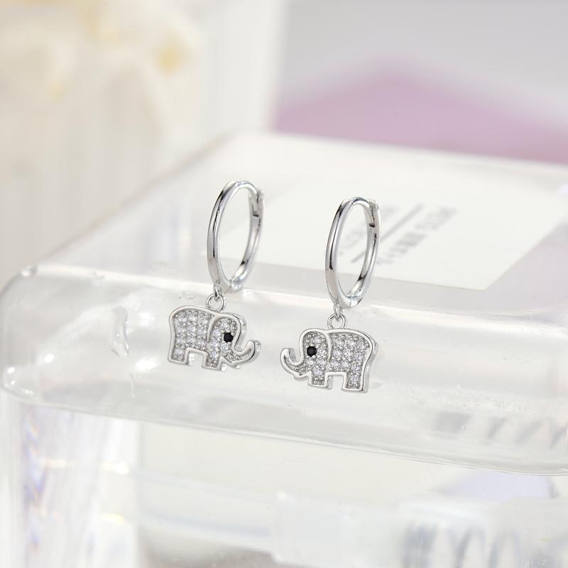 925  Silver Elephant Zircon Hoop Dangle Hoop Earring for Women Fashion Jewelry серебряный