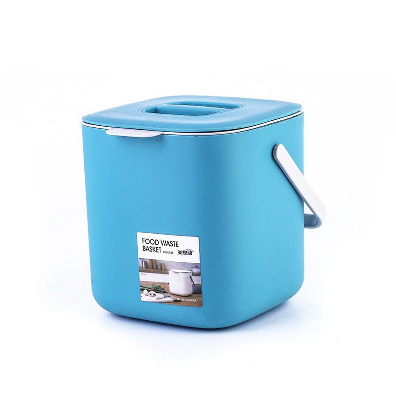 Portable Desktop Trash Can With Lid 4L Round Plastic Bin Kitchen Home Office Dry Wet Separation