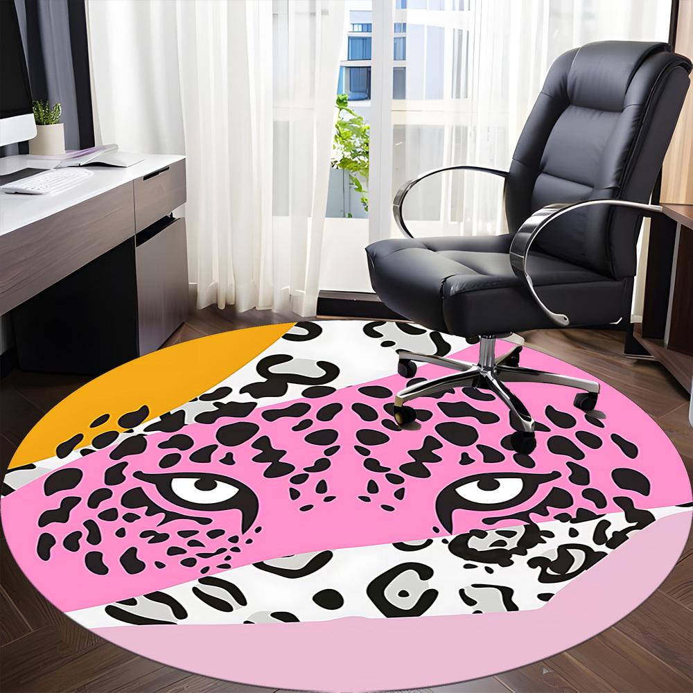 1pc Leopard Print Office Round Rug, Non-slip, Soft and Durable Office Rug for Interior Decoration, Perfect for Office, Beautiful Decoration yy26032306