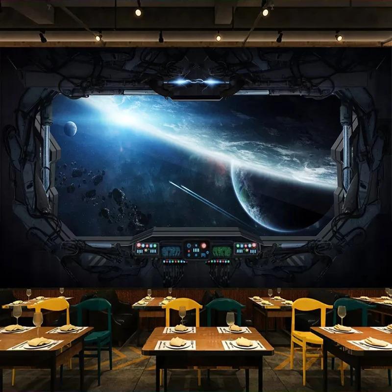 Custom 3D Photo Wallpaper Personality Cosmic Space Cabin Spacecraft Wall Painting 3D Restaurant Hotel Internet Gaming Room Mural Wall Paper