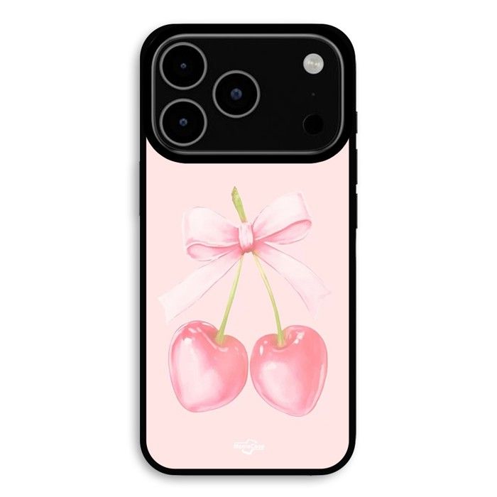 Hülle Für iPhone 18 Pro Max Kirsche Schleife Hintergrund pastellrosa Maniacase schwarz