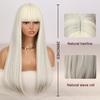 XINRAN Synthetic Long White Wigs with Bangs Cosplay Straight Wigs with Brown Highlight Natural Fake Hair for Women