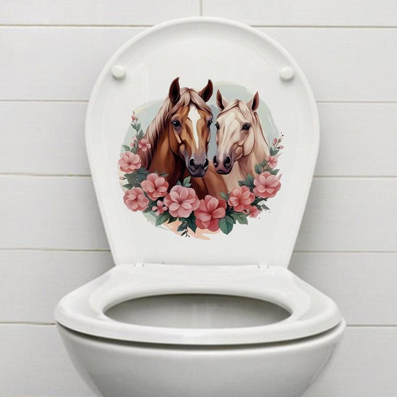 Happy Horse Lover Badezimmer Kreativer Toilettenaufkleber Toilettendeckel Dekoration Wasserdichter Aufkleber