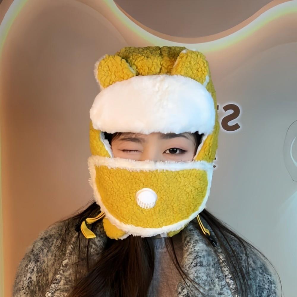 Fashion Trapper Hat Faux Fur Winter Warm Earflap Hat Face Mask Outdoor жёлтый