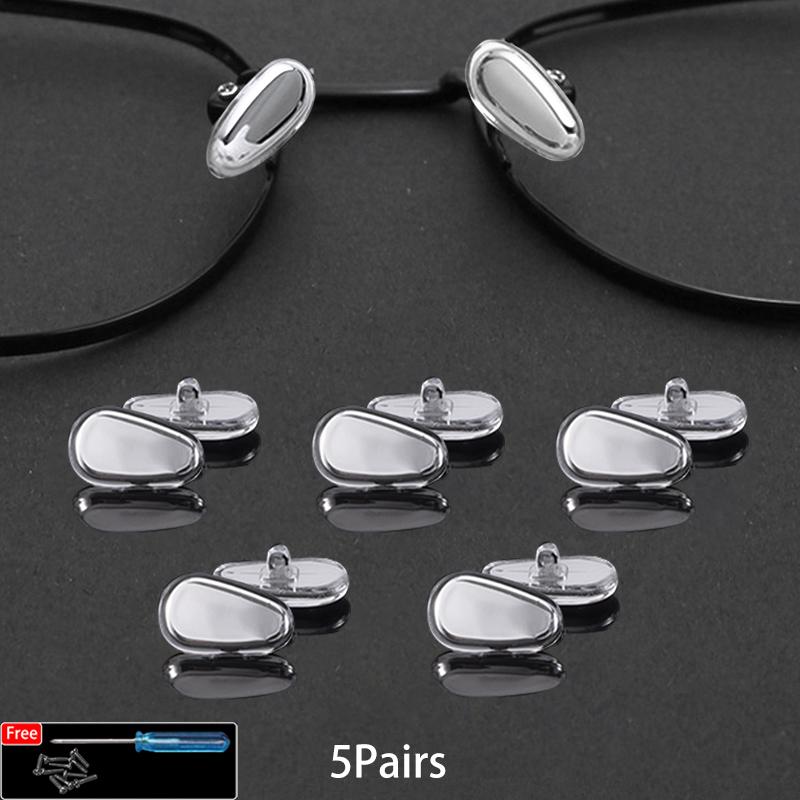 5/10/20 Paia Naselli in Silicone Ovale a Vite per Occhiali Nuovi Elastici Dorati Argentati Supporti per Occhiali per Riparazione Occhiali Fai-da-te
