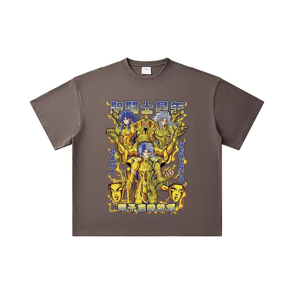 260 GSM Double Yarn 32 Count 100% Cotton Saint Seiya V21 Gemini Print Unisex Heavy Cotton T Shirt