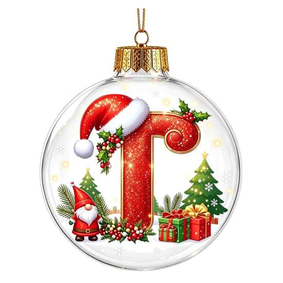 Indoor Outdoor Xmas Hanging Ornaments 26?Letter Acrylic Christmas Ball Ornament, 3D Crystal Style Alphabet Gift Ideas for Family Pendant, Tree Home