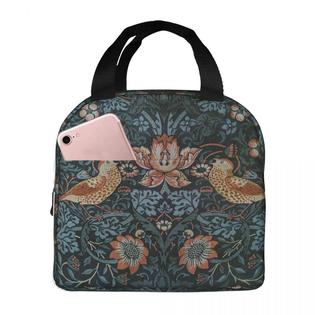 William Morris Originele Vintage Poster - Strawberry Thief 1883 Geïsoleerde Lunchtas voor Vrouwen Kinderen Voedseldozen Thermische Lunchbox