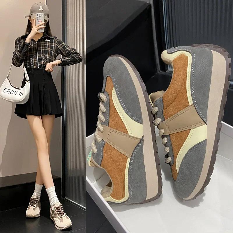 Fashion Women Casual Outdoor Sneakers  Spring Autumn Round Toe Lace Up Sports Platform Shoes Vulcanized Shoes Zapatos De Mujer