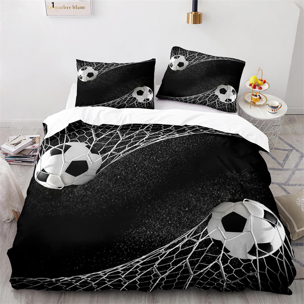 Soccer Duvet Cover Set Football Sport Black White Polyester Comforter Cover King Queen Size For Kids Boys Girls Teen Bedding Set