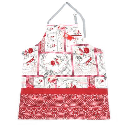 [P0985] - Designer Apron 'Tradition Française' Red Floral - 81x67 Cm