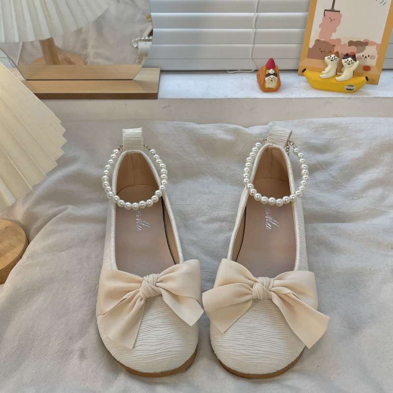 Gentle Design Single Shoes Women's Summer New Pearl Shallow Mouth Cloth Doudou Shoes Versatile Flat Princess Shoes