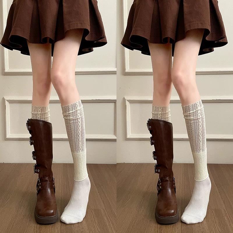 Women's White Lace Stacked Leg Warmers for Layering with Long Boots
