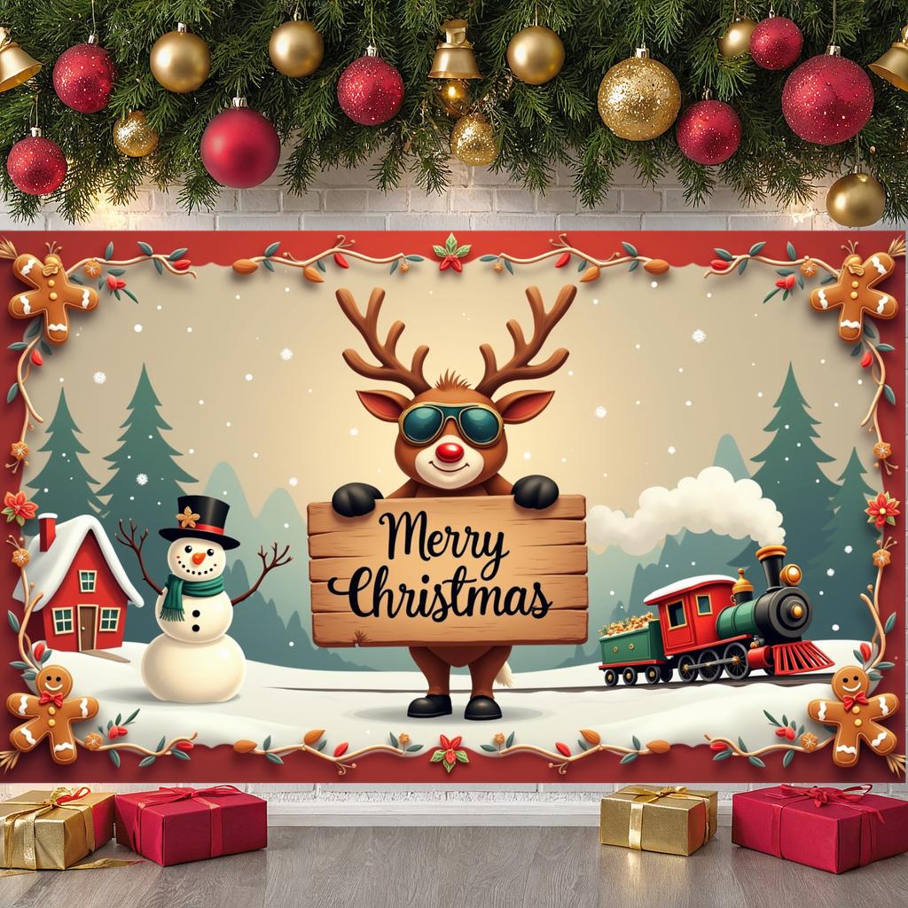 Christmas Decor Santa Claus Festive Backdrop Seasonal Decoration Christmas Tree Winter Wonderland Banner For Winter Festival