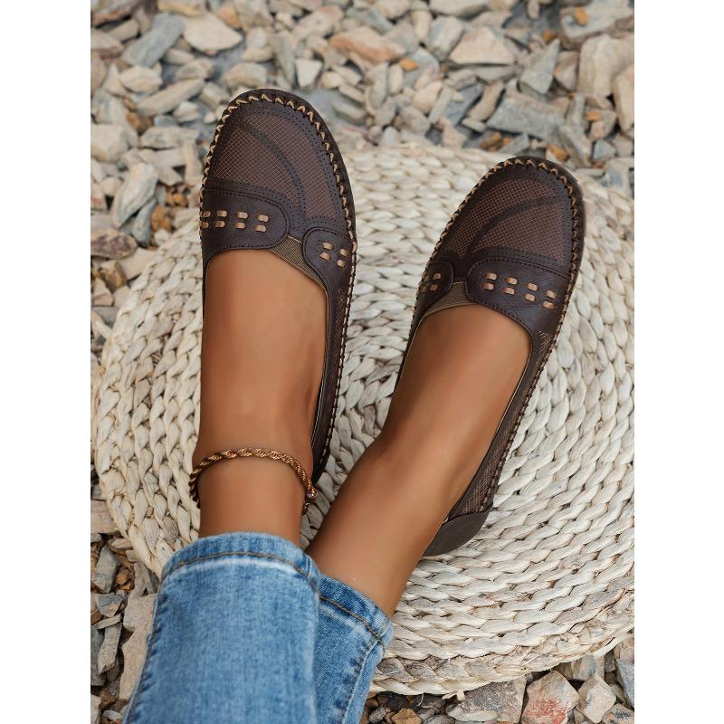 Women's Laser Stitched Flat Loafers, Plus Size Slip On Casual Closed Toe Daily Walking Comfortable Footwear