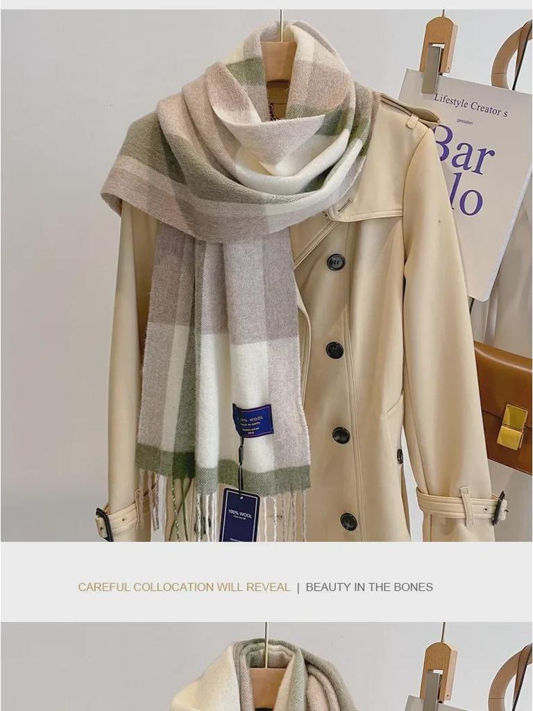 Classic British Dark Green Plaid Wool Scarf, Thick and Warm for Winter - Unisex Design